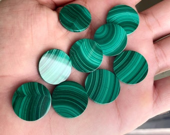 Natural Malachite Round Flat Disc Shape Calibrated Cabochons For Jewelry Making, Malachite Flat Disc Cabochon All Size Available, 2 Pcs