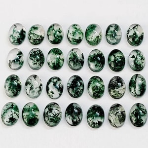 Piedra preciosa de cabujón ovalada lisa de ágata de musgo verde natural para joyería hermosa, piedra preciosa translúcida, anillos, collar, todos los tamaños Avl, juego de 2 piezas