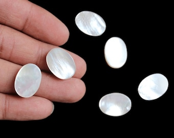Natuurlijke witte parelmoer ovale vorm platte schijf cabochon edelsteen, ivoorparel voor sieraden, parelringen en ketting maken van edelstenen, set van 2 stuks