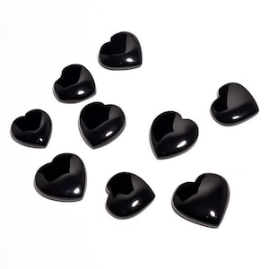 2 Pcs Natural Black Onyx Heart Shape Flat-Back Cabochon Gemstone, Black Onyx Heart Gemstone for DIY Jewelry Making, Easter Gift for Healing