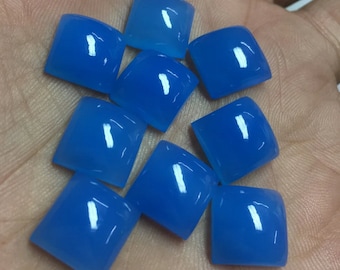 2 Pcs, Natural Blue Chalcedony Square Shape Flat Back Cabochon Gemstone, February Gemstone, Chalcedony Rings, Pendent, Necklace Making Gems