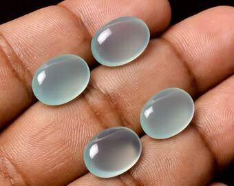 Natural Aqua Chalcedony Oval Shape Flatback Cabochon Gemstone, Cabochon Gemstone, Aqua Chalcedony For Jewelry Making All Sizes, 2 Pcs Set,