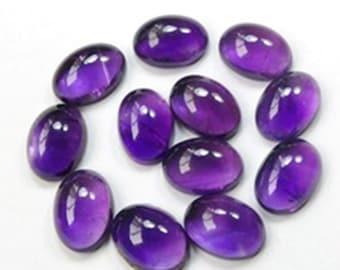 5pcs Set, Natural Calibrated Purple Amethyst Oval Flat Back 12x16mm Cabochon Loose Gemstones, Amethyst Cabochon For Jewelry Making