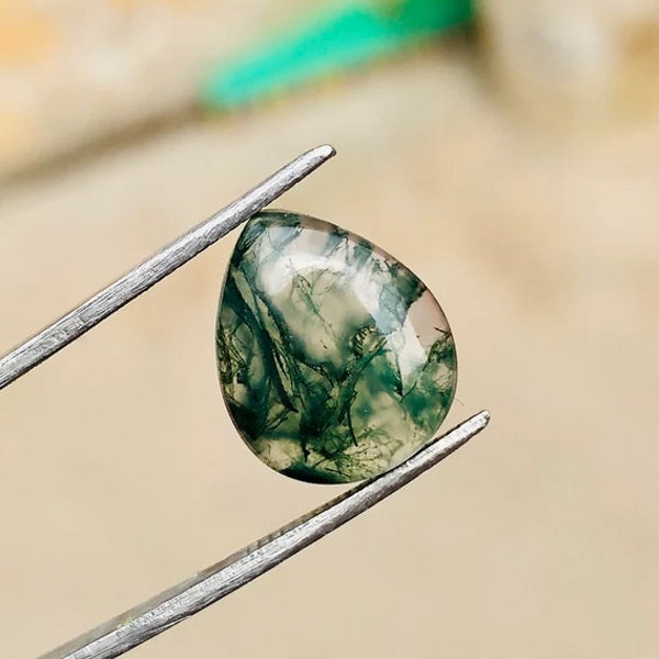 Natural Green Moss Agate Smooth Pear Cabochon Gemstone for Beautiful Jewelry, Translucent Gemstone, Rings, Necklace, All Sizes Avl,2 Pcs Set