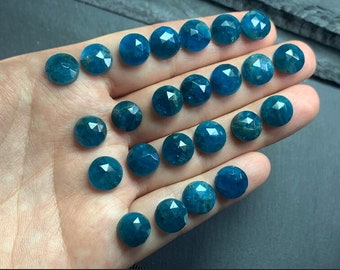 Natural Blue Apatite Faceted Round Shape Flat Back Cabochon Gemstone for Jewelry Making, Apatite Jewelry, All Sizes Available, 2 Pcs Set
