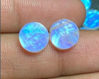 2 PCs, Rainbow Moonstone Round Shape Flat Cabochon Gemstone, Cabochon Gemstone, Flat Natural Moonstone Gemstone For Jewelry Making,