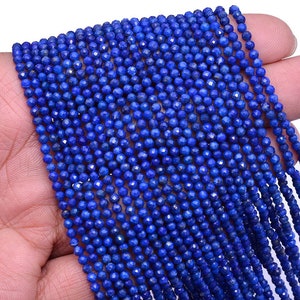Cuentas sueltas redondas facetadas de lapislázuli natural, cuentas redondas facetadas de lapislázuli para hacer joyas, 4 mm, 6 mm, 8 mm, 1 hebra de 15"
