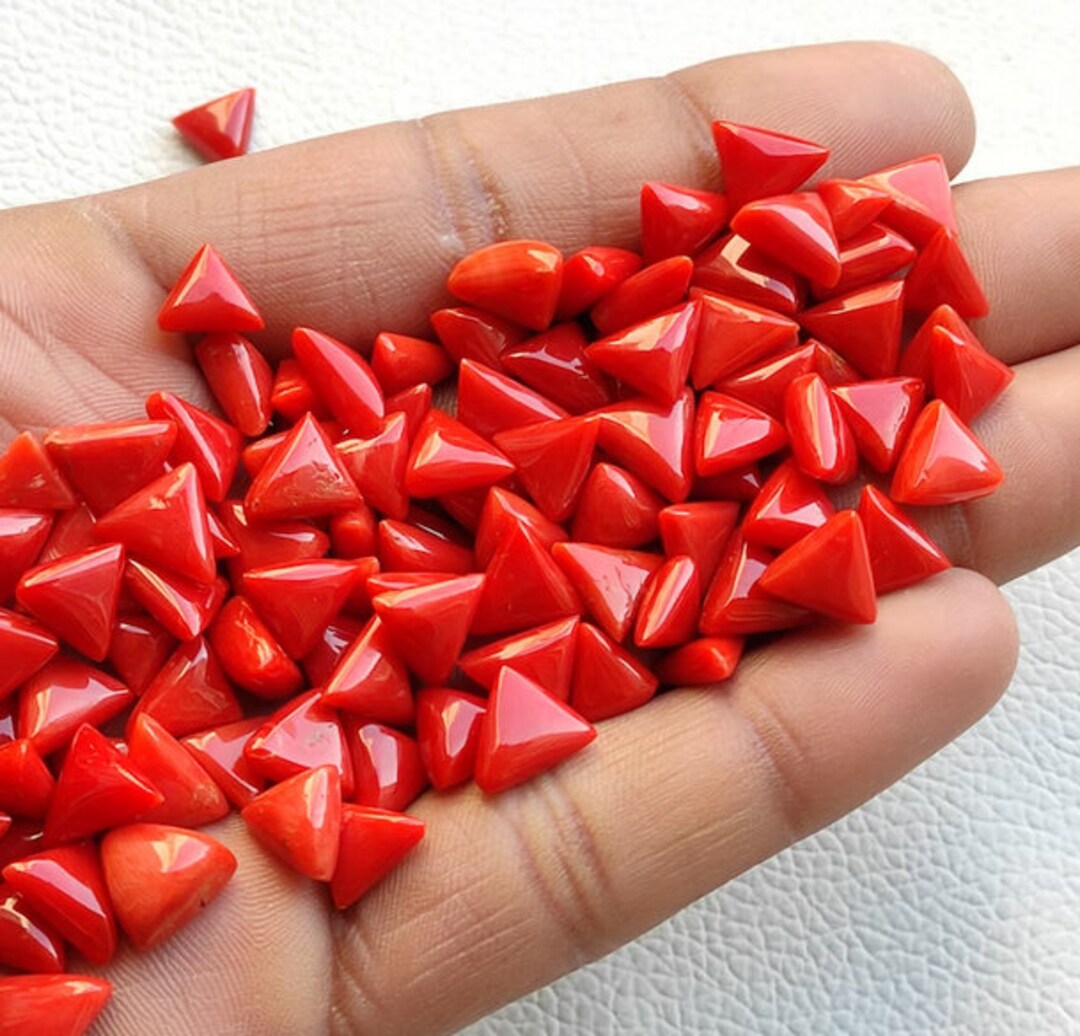 Synthetic Red Coral Triangle Shape Cabochon Gemstone for Jewelry Making ...