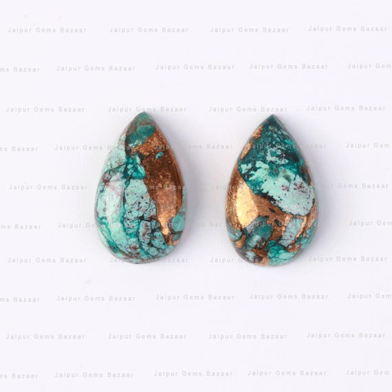 Natural Chrysocolla Copper Pear Shape Cabochon Gemstone for Jewelry Making, Top Quality Smooth Flat Back Gemstone Gift for Wife, 2pcs set