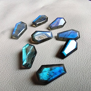 2 Pcs Natural Blue Firey Labradorite Coffin Shape Flat Cabochon Gemstone, Flat Back Natural Labradorite Gemstone For Jewelry Making All Size