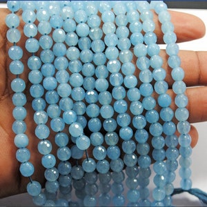 Natural Blue Chalcedony Round Semi Precious Smooth Gemstone Beads, Blue Chalcedony Rondelles for Bracelet, Necklace Making,1 Full Strand 15&quot;