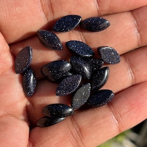 2 piezas de piedra arenisca azul con forma de marquesa, piedra preciosa de cabujón con parte posterior plana, piedra preciosa de arenisca azul de alta calidad para la fabricación de joyas, todos los tamaños Avl