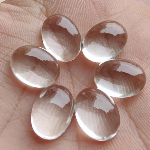 Clear Crystal Quartz Oval Shape Flat Back Cabochon Gemstone For Jewelry Making, April Birthstone, Rings, All Sizes Available, 2 Pcs Set