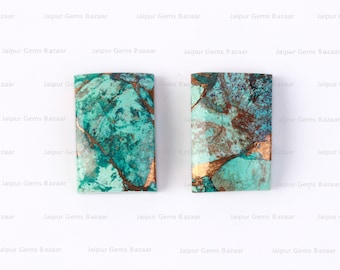 Natural Chrysocolla Copper Rectangle Shape Cabochon Gemstone for Jewelry Making, Top Quality Beautiful Gemstone Gift for Her, 2 pcs set