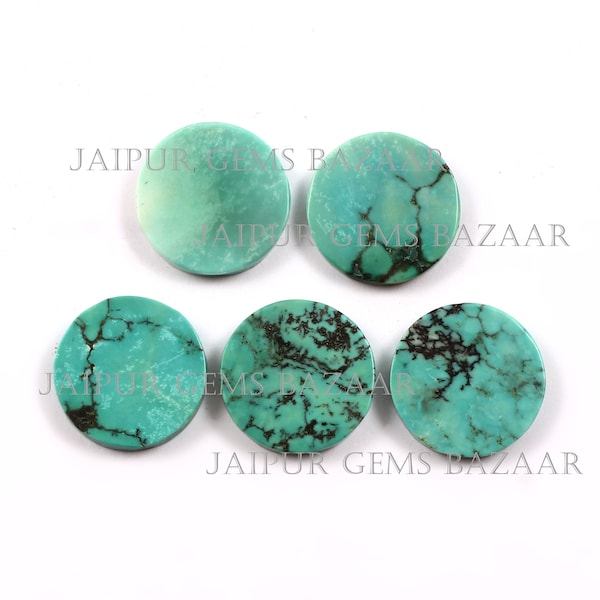 2 Pcs Naturel Turquoise Forme Ronde Plat Cabochon Gemme, Pierre Gemme Turquoise Plate des Deux Côtés pour la Fabrication de Bijoux Perles, Décembre Pierre de Naissance