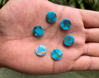 Natürliche Blaue Kupfer Türkis Runde Flache von beiden Seiten Geeichte Cabochons Für Die Schmuckherstellung, Flache Scheiben Cabochon Alle Größe Avlbl, 2 Stück