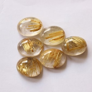 Natürlicher goldener Rutilquarz ovaler Cabochon-Edelstein für schönen Schmuck, durchscheinender Edelstein, Ringe, Halskettenherstellung, alle Größen Avl, 2 Stück