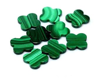 MALACHITE Flower Shape Flat Calibrated Cabochons Gemstone For Jewelry Making, Malachite Flower Flat Cabochon All Size Available, 2 Pcs Set