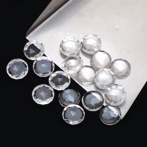 Crystal Quartz Rosecut Round Shape Faceted Flat Back Cabochon Edelsteen voor het maken van sieraden, Eye Clean Faceted Cabs, April Birthstone, 2 stuks