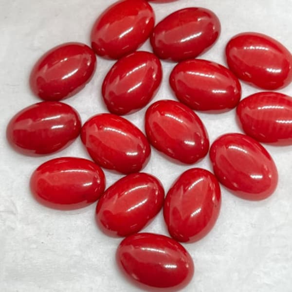 Red Coral Oval Shape Flat Back Cabochon Gemstone For Jewelry Making, Calibrated Cabochon, Rings, Pendant, Birthstone, All Sizes, 2 Pcs Set