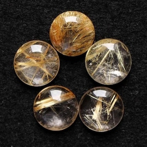Piedra preciosa cabujón de forma redonda de cuarzo rutilo dorado, piedra preciosa suelta, piedra preciosa translúcida, fabricación de joyas Cuarzo rutilo dorado, juego de 2 piezas