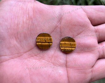 Natural Tiger Eye Coin Shape Disc 12mm Flat Gemstone For Jewelry Making, Tigers Eye Pendant, Earrings Making Cabochons 2 Pcs Set,