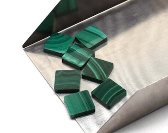 Natural Malachite Flat Square Shape Calibrated Cabochons For Jewelry Making, Malachite Flat Square Cabochon All Size Available, 2 Pcs