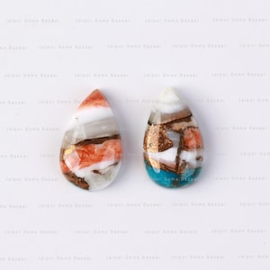Natural Spiny Oyster Copper Turquoise Pear Shape Cabochon Gemstone for Jewelry Making, Mohave Turquoise Rings Pendant Bracelet, 2pcs set