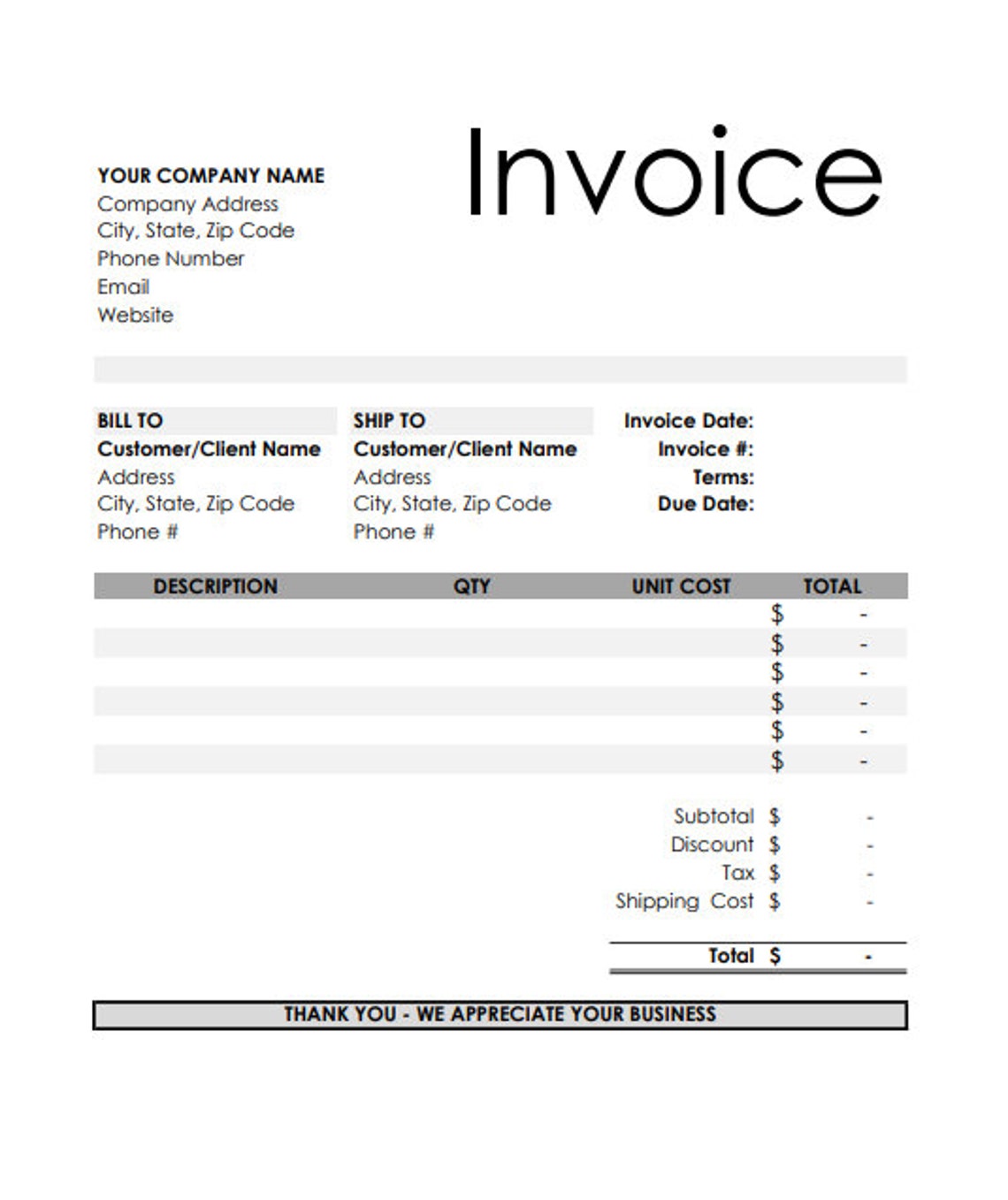Invoice template a printable invoice business form etsy