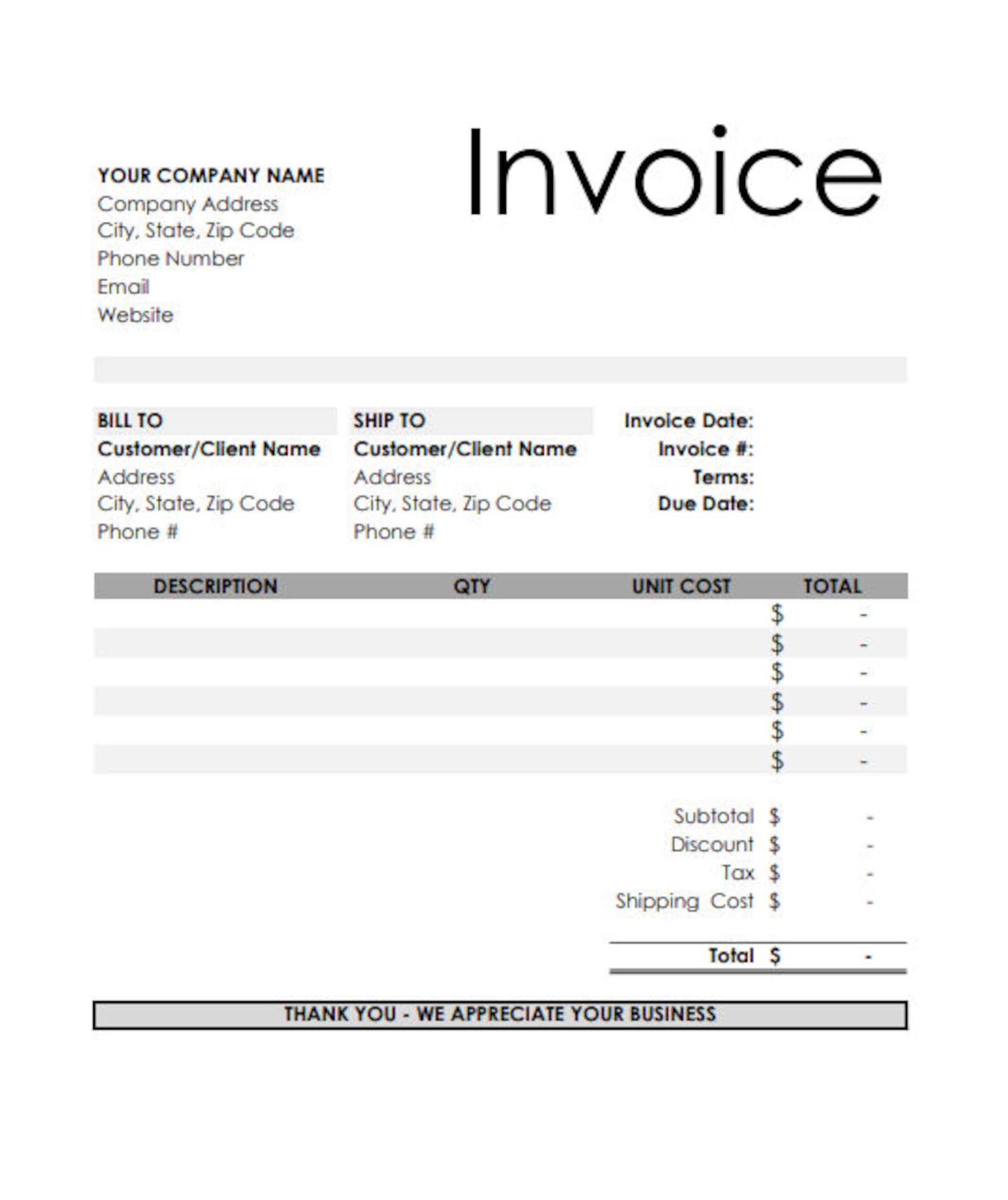 Invoice Template A Printable Invoice Business Form Etsy