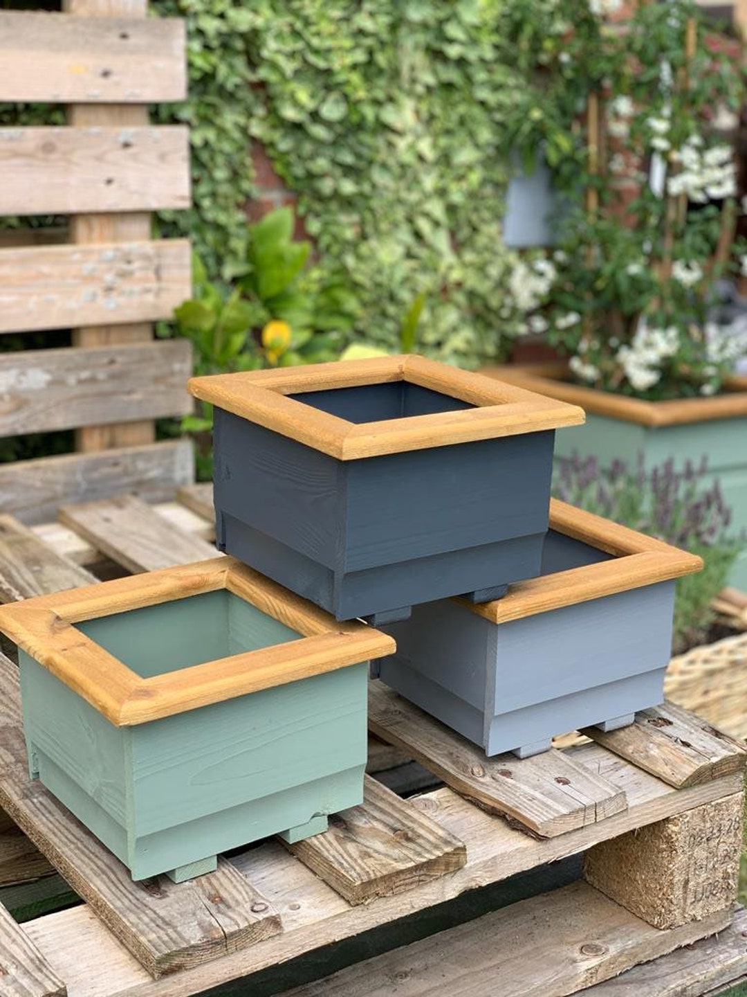 Trio of Wooden Planters. Handmade Rustic Garden Flower Etsy UK