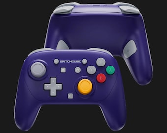Custom SwitchCube (GameCube Style) Indigo Switch 2 Pro Controller Shell Swapped