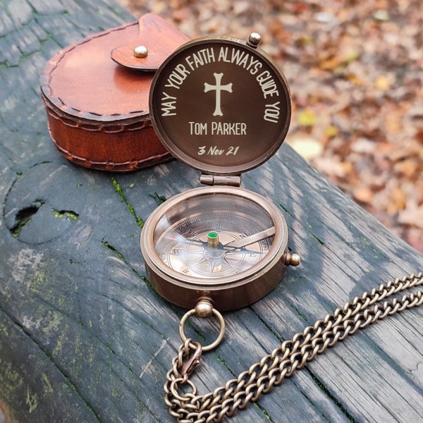 Boussole gravée, Cadeau de la fête des pères, Cadeau d’anniversaire, Cadeau de boussole de baptême personnalisé, Première communion