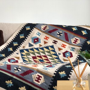 Handwoven Egyptian Kilim Rug – Boho Wool Area Rug, Tribal Decor