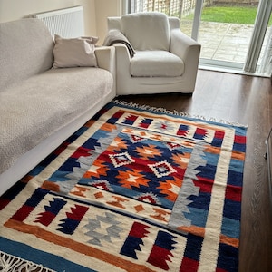 Handwoven Kilim Rug – Egyptian Wool, Boho Tribal Decor