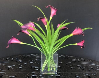 Real Touch Calla Lily Flowers Arrangement Modern Centerpiece, Calla Lilies Arrangement Silk Floral Centerpiece for Luxury Home Decor Florals