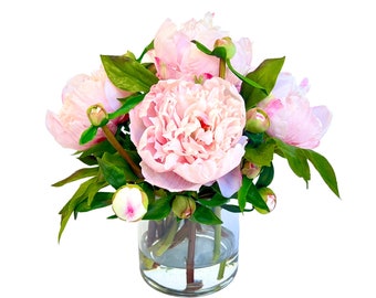 Real Touch Peony Arrangement in Vase, Faux Peonies in Vase, Pink Peony Arrangement RealTouch Peonies in Vase, Silk Peony Flower Arrangment