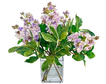 Faux Lilac Flower Arrangement, Real Touch Artificial Floral Arrangement Decor, Centerpiece Lavender Flower Arrangement French Country Decor