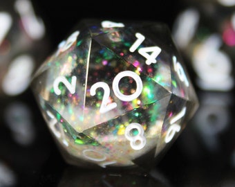 Liquid Core Starlight DnD Dice Set, Holographic Snow Glitter D&D Sharp Edge Dice, Magic Snowglobe Handcrafted dice For Table Top RPG Games