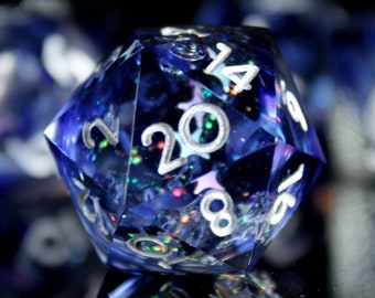 Jeu de dés D&D Starfall, cœur liquide, indigo, dés étoile filante bleue D&D, dés artisanaux Magic Space pour jeux de rôle sur table