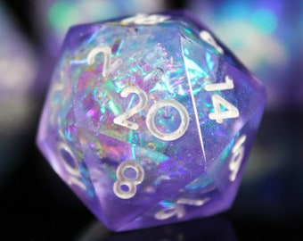 Dés à bords tranchants en résine de quartz lavande, ensemble de dés polyédriques faits main en cristal de lune violet, esthétique RPG D20 pour jeux de rôle