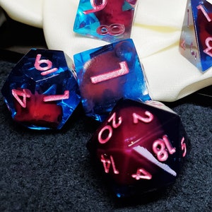 Red Sea Inky Abyss Resin Sharp Edge Dice, Handmade Polyhedral Dice Set of 7, D&D Dice, Handcrafted Dice for Pathfinder and DnD
