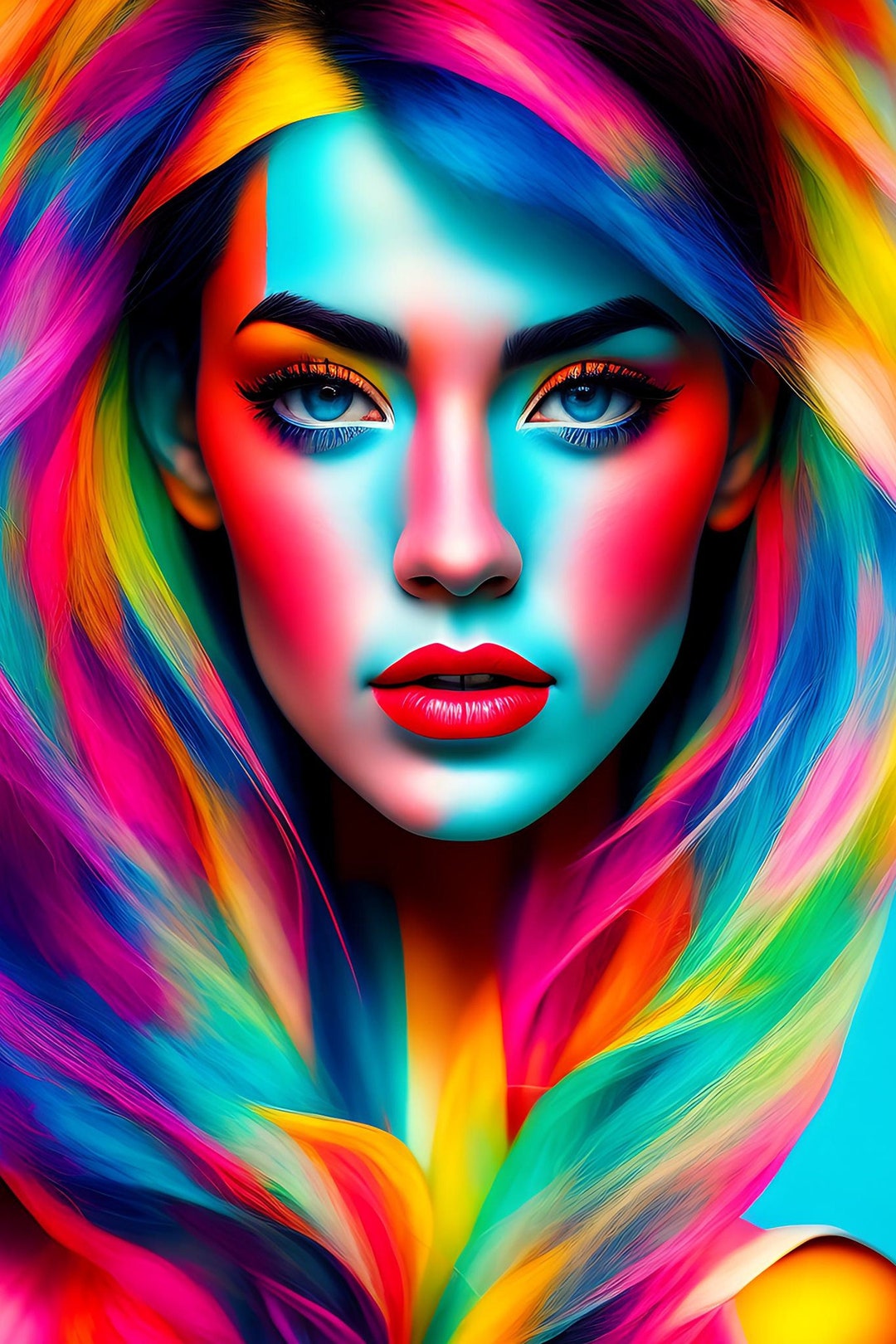 Abstract Art Beautiful Face Portrait, Bold Colors Poster Etsy