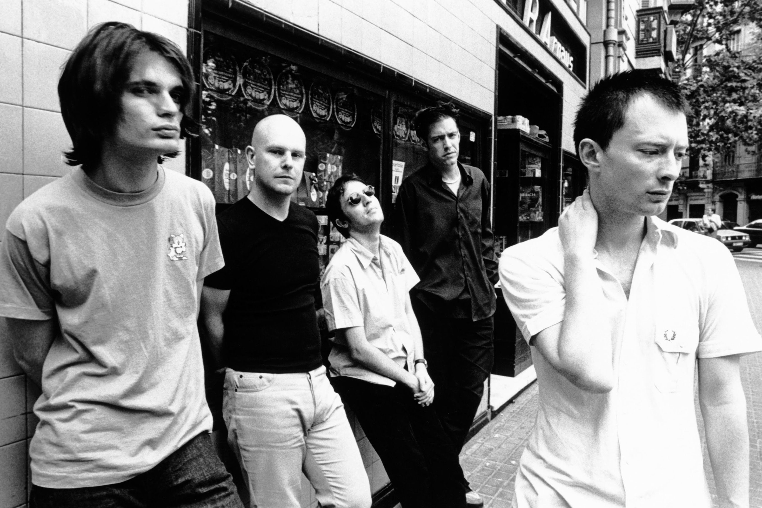 Radiohead, black and white, legendary music, band Poster