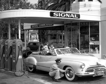 US Road Trip, Vintage, Gas Station, 1950s, USA Poster