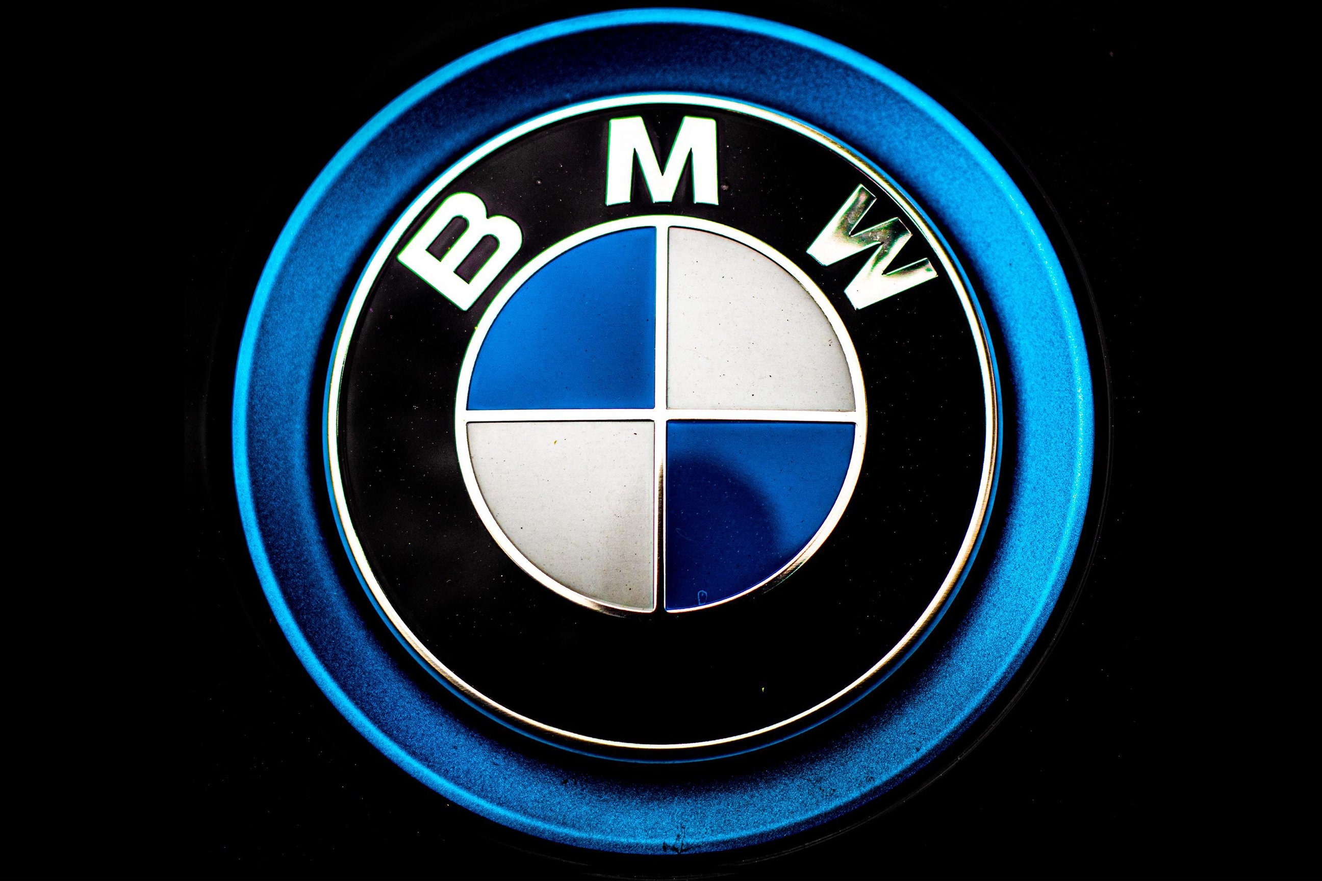 BMW Emblem 4K, Black background, Logo Poster