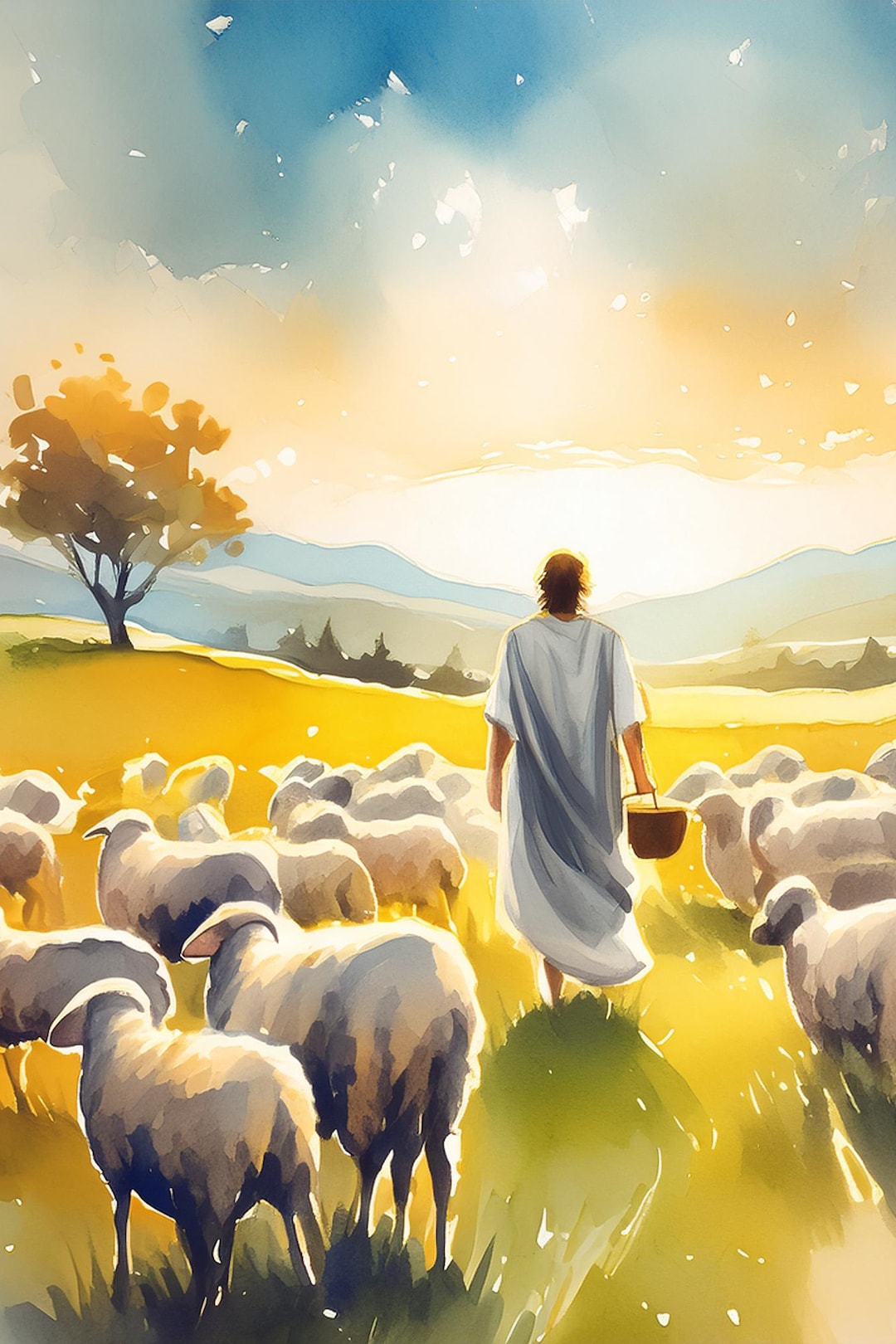 Jesus and His Flock, Sheep Art, Jesus Art, Faith Inspired Print ...