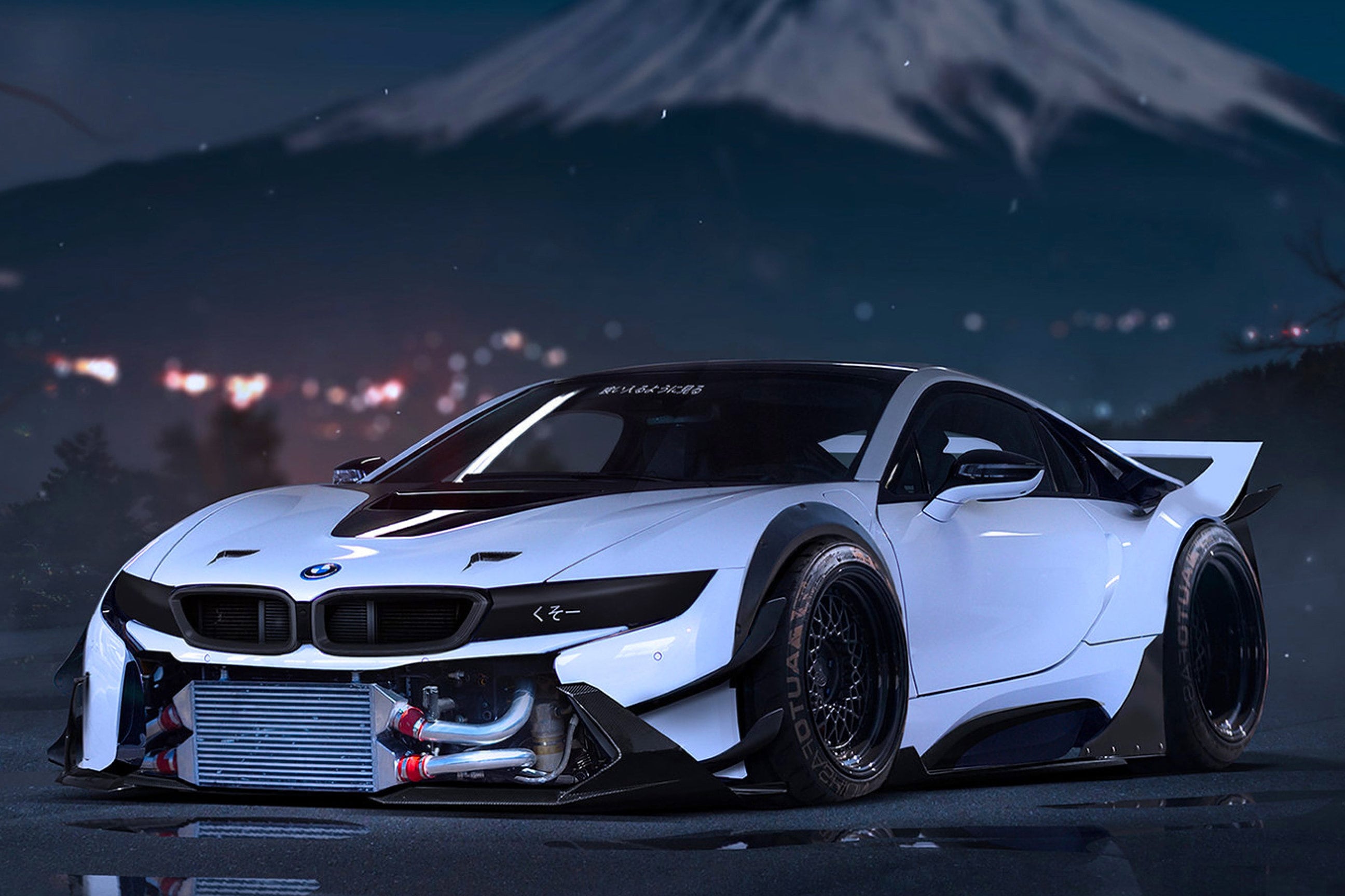 BMW, White I8 Tuning sport, Japanese Mountain, Sick poster
