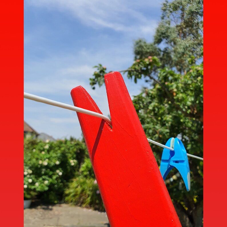 Washing Clothes Line Prop Pole Pretty Poppy Red Wooden Etsy UK