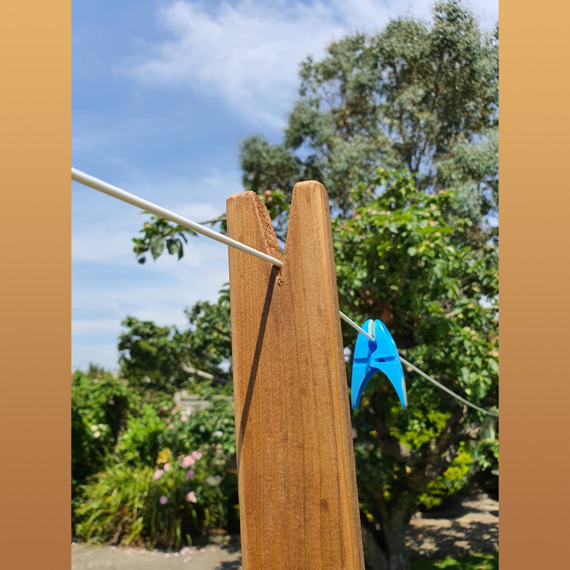 Washing Clothes Line Prop Pole Gold Stain Wooden Etsy
